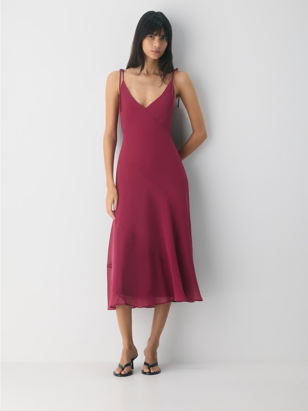 Aritzia Priscilla Dress in Juicy Rose V-Neck Slip Midi Dress